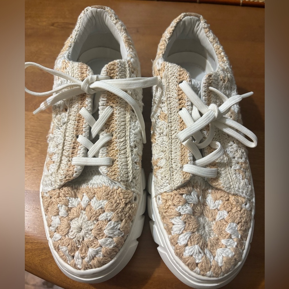 FREE PEOPLE Catch Me If You Can Crochet Platform Sneakers, Made in India